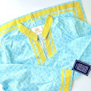 NWT NicoBlu Capri Tunic Light Blue Alhambra Print Yellow Grosgrain Ribbon Trim M